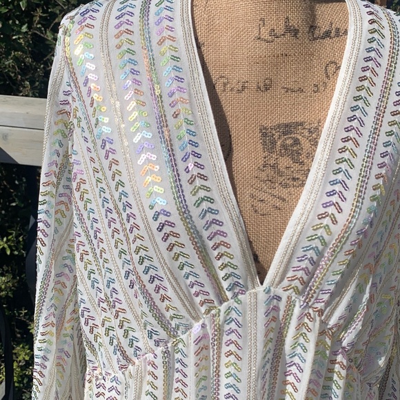 NWT Anthropologie Maxi dress Sequin Metallic boho beach wedding glam bridal M/L - Picture 7 of 16